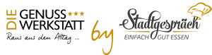 Genusswerkstatt Logo groß - 'Raus aus dem Alltag' by Stadtgespräch 'einfach gut essen'
